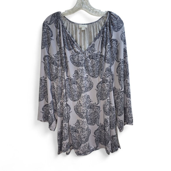 J. Jill Lavender & Black Paisley Print Tunic XL‎ Long Sleeve Cruisewear Casual - Picture 1 of 7